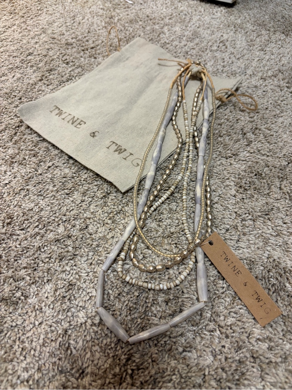 Twine & Twig layered Multi-Strand Neutral Bead Necklace